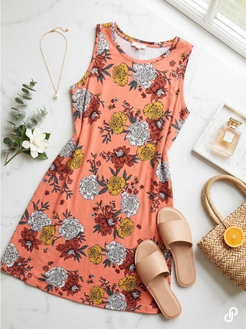 Garden Girl LOFT Floral Dress in Sunset Orange and Yellow